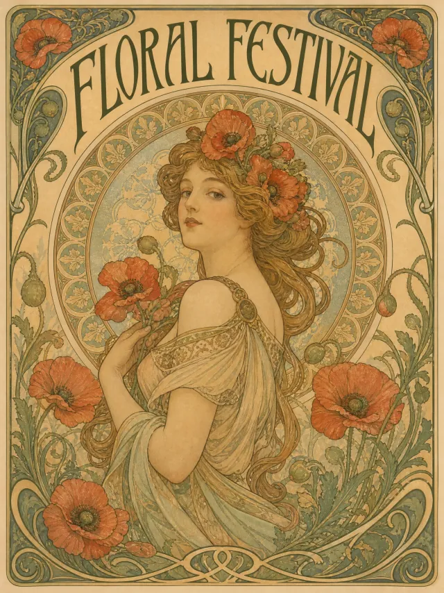 Imagen generada con IA en Telegram a partir del prompt: Póster art nouveau