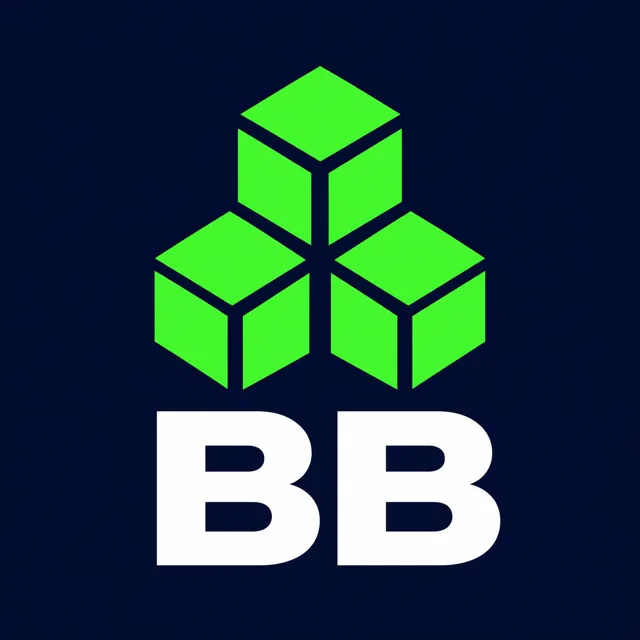 Telegram channel avatar for a crypto news channel: three bright green cubes stacked into a pyramid above the white letters BB, on a solid deep navy background.