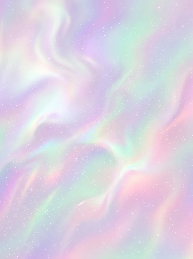 Iridescent nebula wallpaper in pearl, lilac and mint pastels with scattered starlight and a prismatic sheen